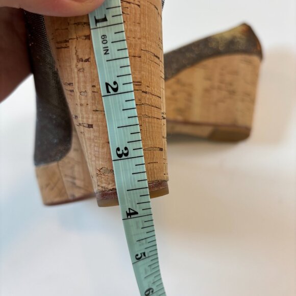 Stuart Weitzman Anna Corkswoon Glitter Wedge Heel Peep Toe Pumps Size 9 Holiday - Picture 8 of 9